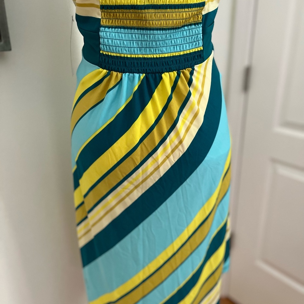 NWT Wild Fable Teal & Yellow Striped Halter A-Line Dress Handkerchief Hem XL - Picture 10 of 14